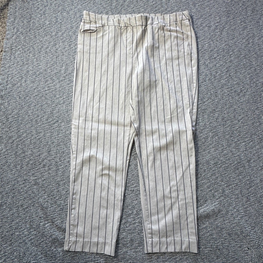 Zac & Rachel Gray Black Pinstripe Pull On Ankle Pants Womens 14 Stretch Trousers